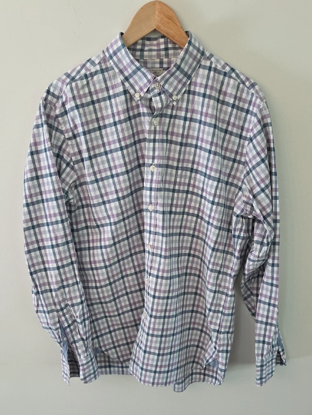 J. Crew Men's Plaid Button-Down Shirt in White, Teal & Purple 100% Cotton